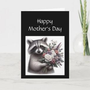 Roligt Raccoon Mors dag Raccoon Flowers Kort