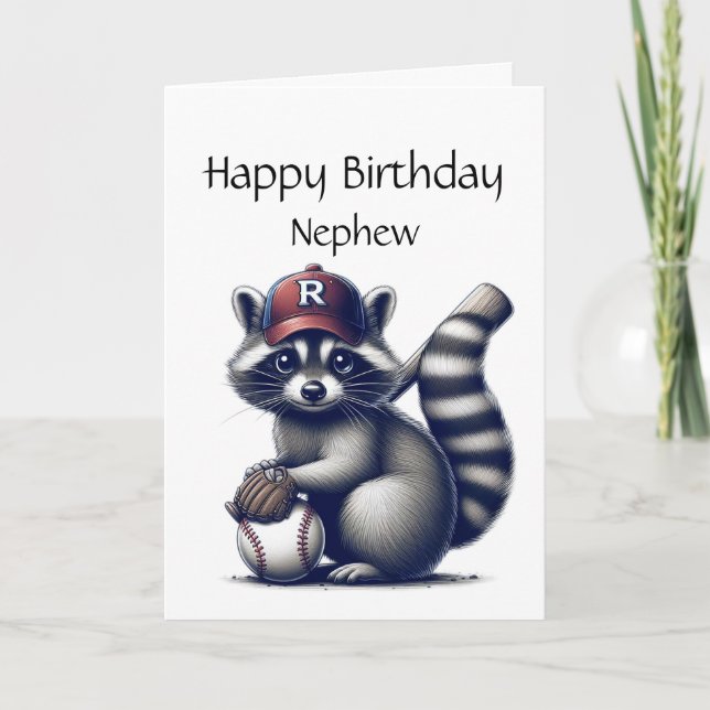 Roligt Raccoon Nephew Baseball Birthday Animal Kort (Framsida)