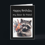 Roligt Raccoon Sister Kärlek Birthday Flowers Kort<br><div class="desc">Ett roligt födelsedag för syster med söt tvättbjörn och blommor</div>