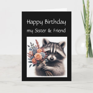 Roligt Raccoon Sister Kärlek Birthday Flowers Kort