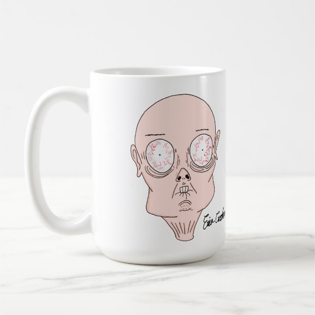 Roligt rädd seriefigur ansikte kaffemugg (Vänster)