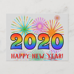 Roligt, Rainbow Färg 2020 + "GOTT NYTT ÅR!" Vykort