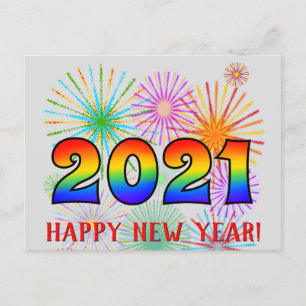 Roligt, Rainbow Färg 2021 + "GOTT NYTT ÅR!" Vykort