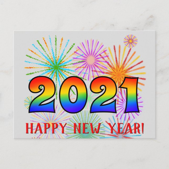 Roligt, Rainbow Färg 2021 + "GOTT NYTT ÅR!" Vykort (Framsida)