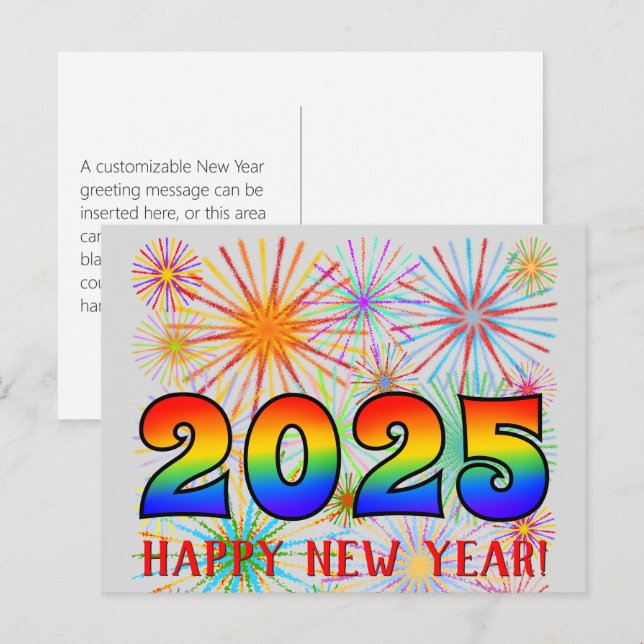 Roligt, Rainbow Färg 2025 + "GOTT NYTT ÅR!" Vykort (Fram/baksida)