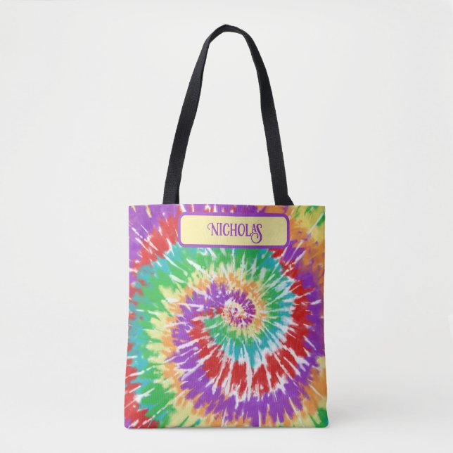 Roligt Rainbow Färg Retro Tie Dye Tote Bag Tygkasse (Framsida)