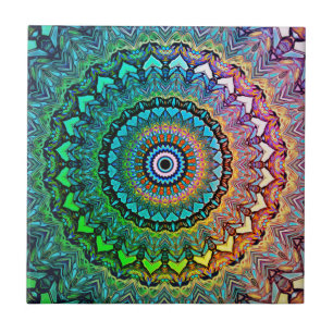 Roligt Rainbow och Hearts Mandala Kakelplatta