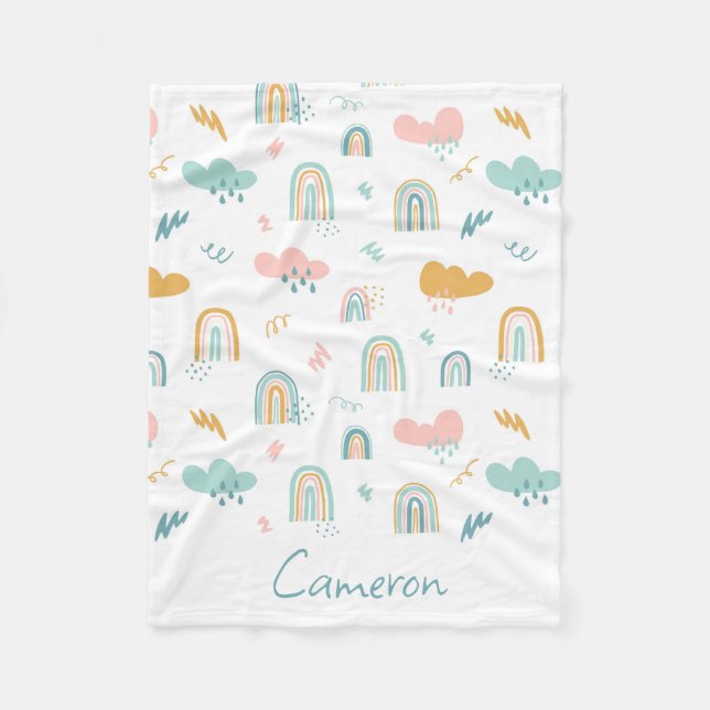 Roligt Rainbow & Rain Cloud Mönster Fleecefilt (Framsidan)