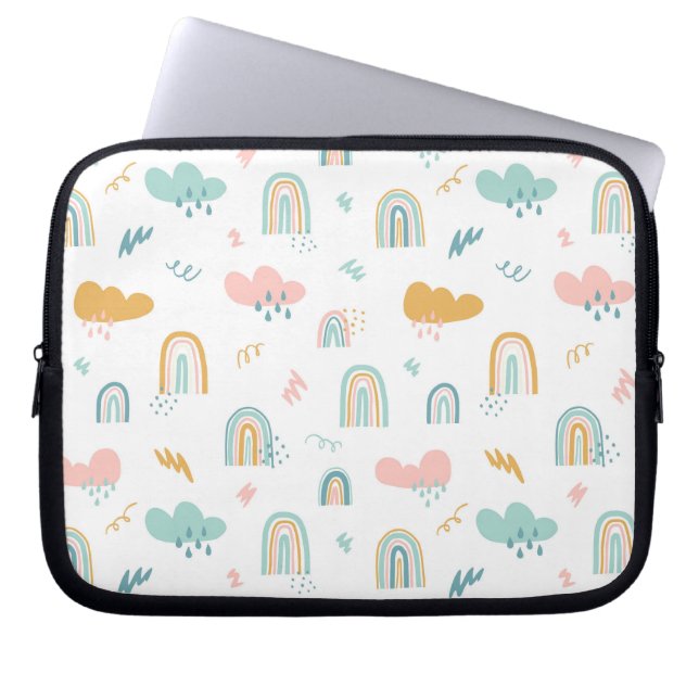 Roligt Rainbow & Rain Cloud Mönster Laptop Fodral (Framsidan)