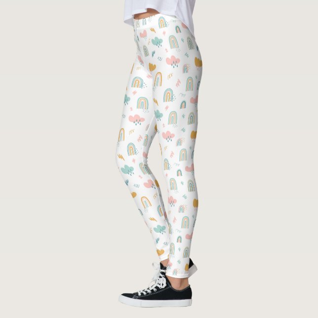 Roligt Rainbow & Rain Cloud Mönster Leggings (Vänster)