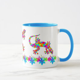 Roligt Rainbow Salamander Mugg med Bright Flowers