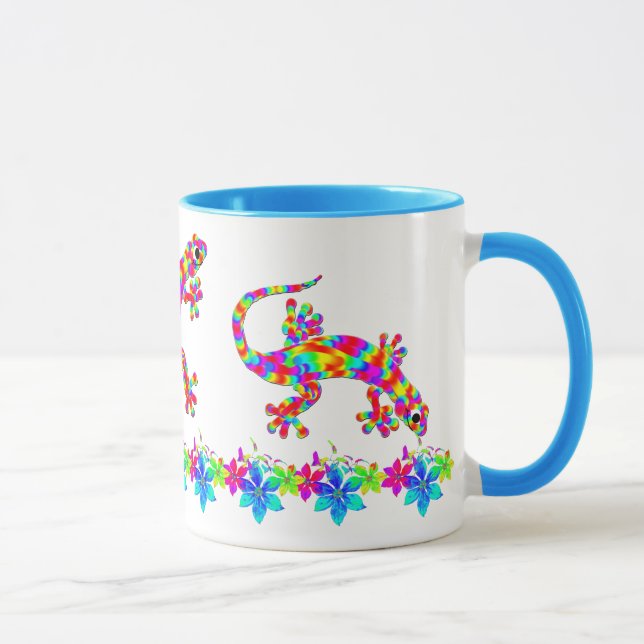 Roligt Rainbow Salamander Mugg med Bright Flowers (Höger)