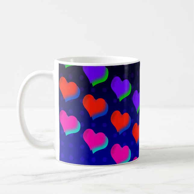 Roligt Rainbow Tecknad Neon Kärlek Heart Mönster Kaffemugg (Vänster)
