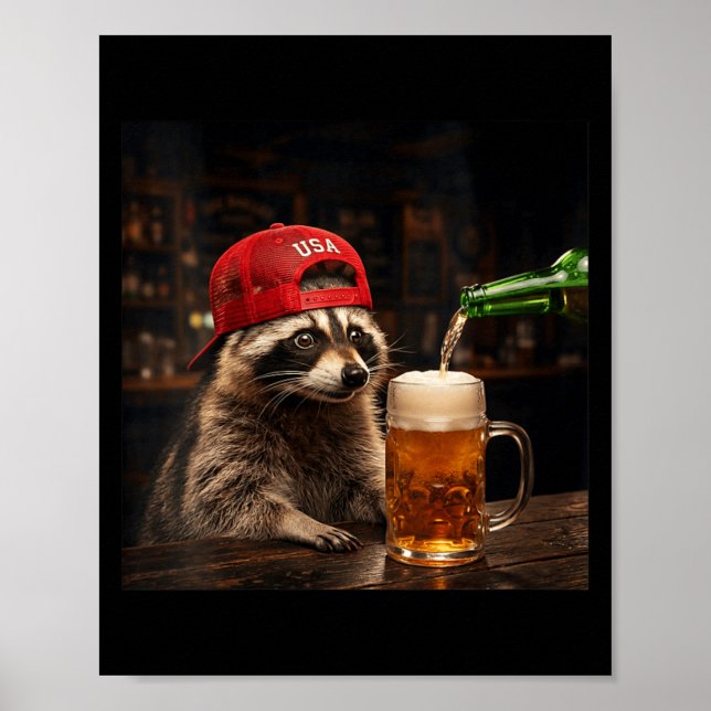 Roligt Rånarapa Dricker Öl Patriotisk 4:e Poster (Framsidan)