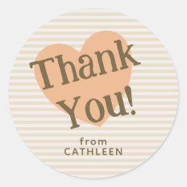 Roligt Rand Beige Ivory Heart - Tack Sticker Runt Klistermärke