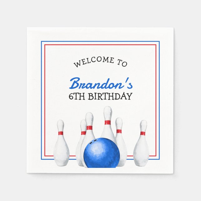 Roligt Red and Blue Bowling Barns födelsedag Pappersservett (Framsidan)
