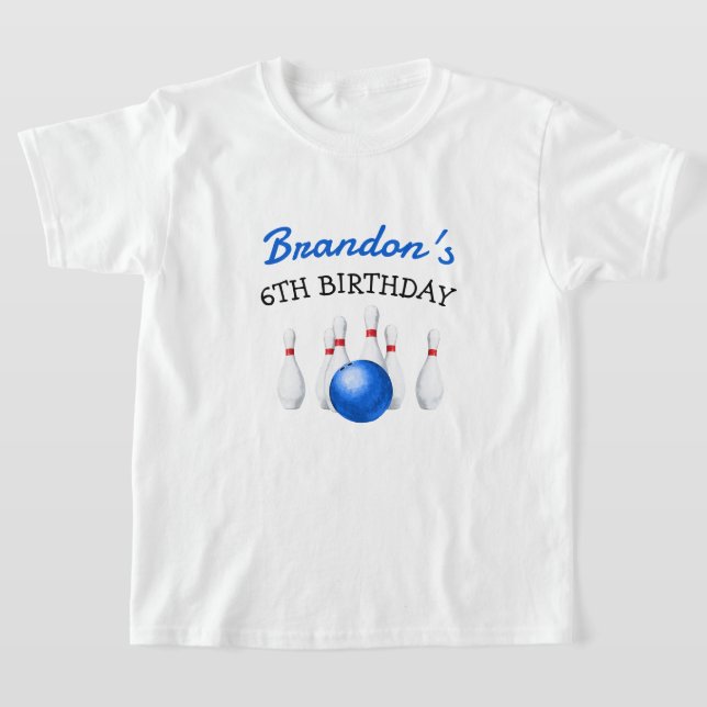 Roligt Red and Blue Bowling Barns födelsedag T Shirt (Laydown)