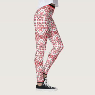 Roligt Red Black Nordic Fair Isle Snowflake Motif Leggings