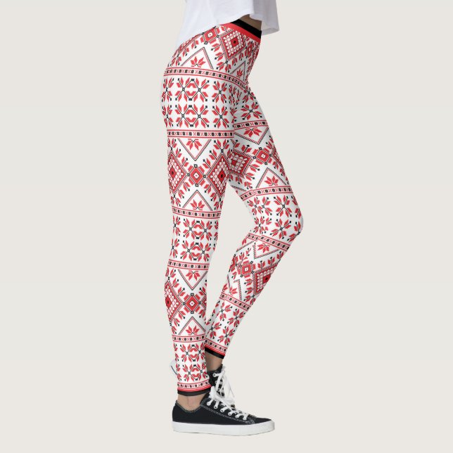 Roligt Red Black Nordic Fair Isle Snowflake Motif Leggings (Höger)