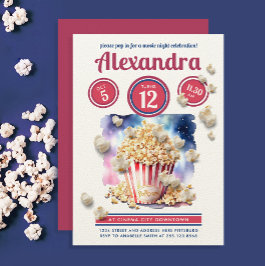 Roligt Red Blue Popcorn Movie Night Party Watercol Inbjudningar