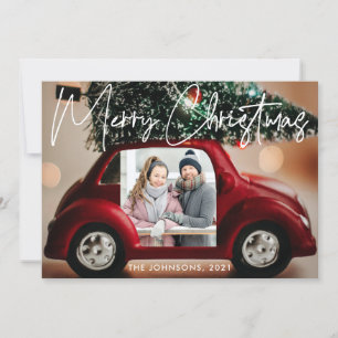 Roligt Red Car God jul-fotokort Inbjudningar