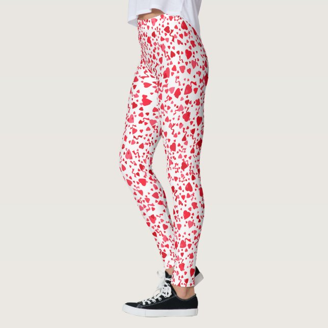 Roligt Red Confetti Hearts Mönster Leggings (Vänster)