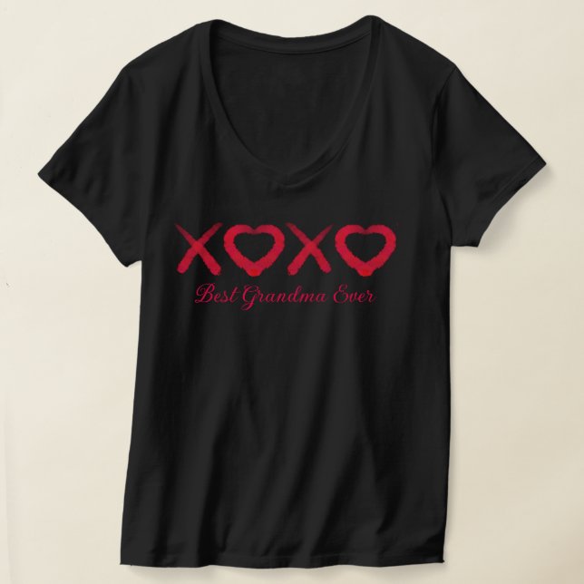 Roligt Red disted XOXO kärlek kisses Best Grandma T Shirt (Laydown)