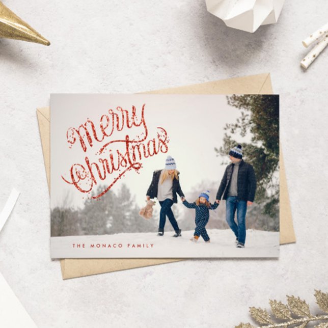 Roligt Red Glitter God jul Photo Helgdag Card Julkort (Skapare uppladdad)