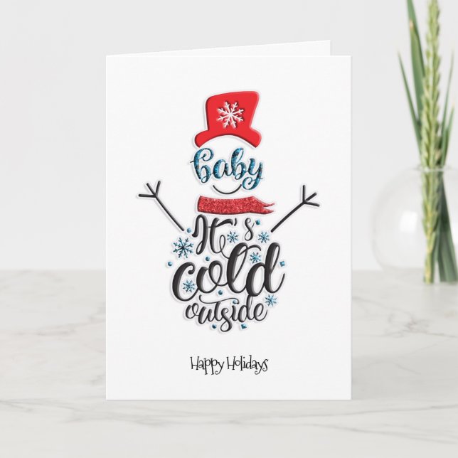 Roligt Red Hat Snögubbe Baby Det Kallet utanför de Helgkort (Framsida)
