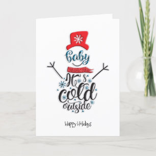 Roligt Red Hat Snögubbe Baby Det Kallet utanför de Helgkort