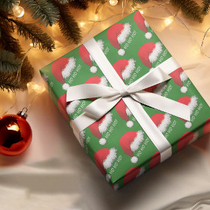 Roligt Red Jultomten Hat HOHOHO på Grönt Presentpapper