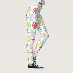 Roligt Red Lime Green Aqua Blue Snöflingor Mönster Leggings
