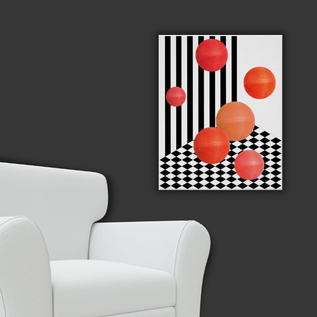 Roligt Red Round Collage Black & White Rand Poster (Red Bouncing Balls Poster)