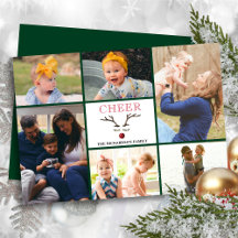 Roligt Red Script CHEER Whimsical Reindeer Photo