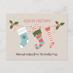 Roligt Red Script Grönt Stockings Candy cane Blomm Vykort