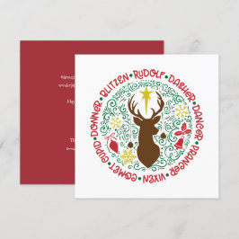 Roligt Red Script Santa Reindeer Namn jul Julkort