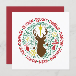 Roligt Red Script Santa Reindeer Namn jul Julkort