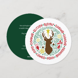 Roligt Red Script Santa Reindeer Namn jul Julkort