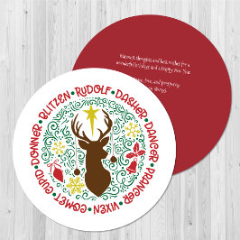 Roligt Red Script Santa Reindeer Namn jul Julkort