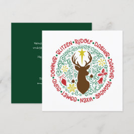 Roligt Red Script Santa Reindeer Namn jul Julkort