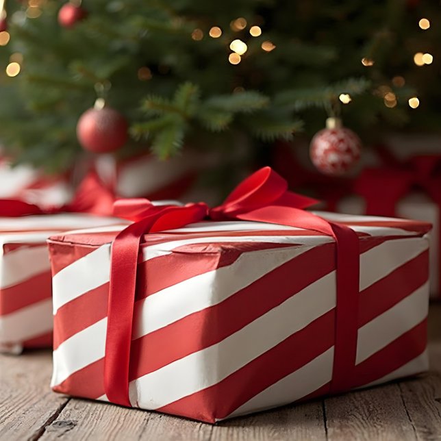 Roligt Red & White Candy Kan Rand julafton Presentpapper (Fun Red & White Candy Can Stripe Festive Christmas Wrapping Paper)