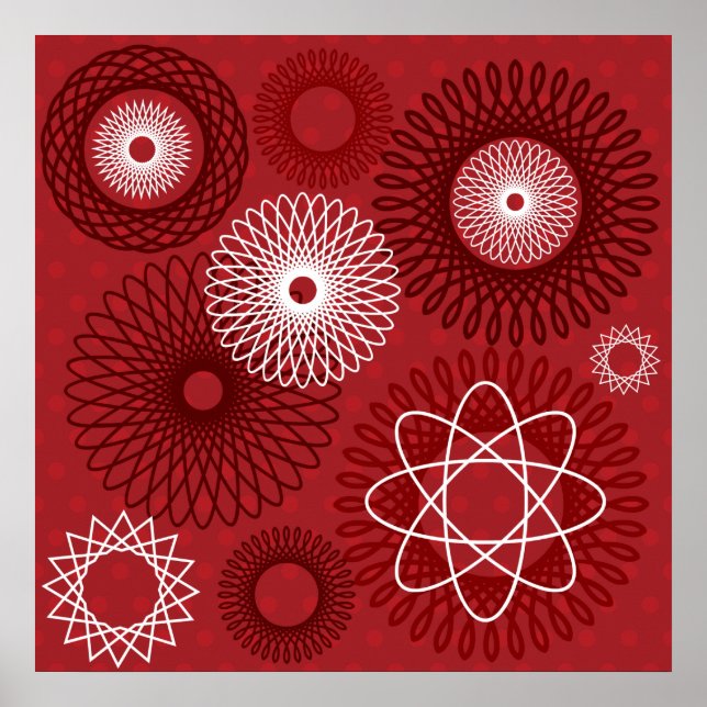 Roligt Red White Geometric Mönster Spirograph Desi Poster (Framsidan)