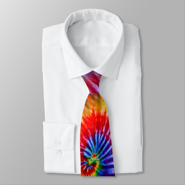 Roligt Regnbåge Färger Retro Tie Dye Neck Tie Tie Slips (Bunden)