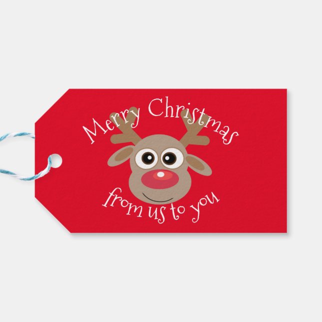 Roligt Reindeer Tecknad Red jul Presentetikett (Baksidan Horisontell)