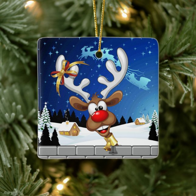 Roligt Ren som tittar Jul Meme Julgransprydnad Keramik (Träd)