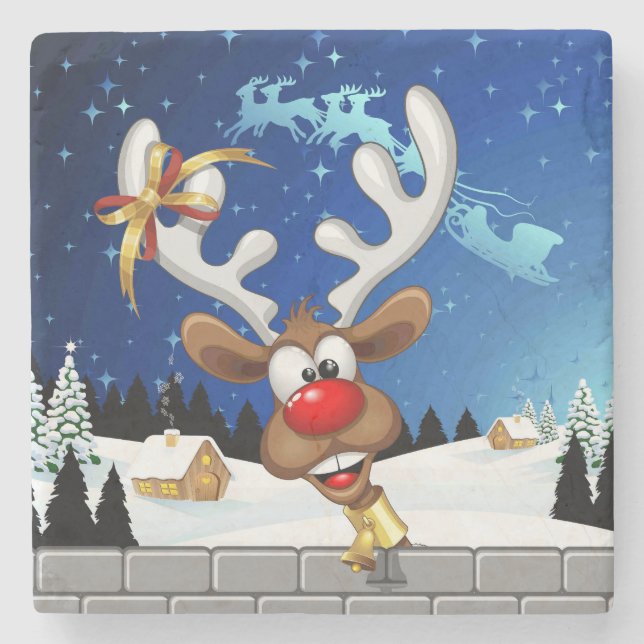 Roligt Ren som tittar Jul Meme Stenunderlägg (Framsidan)