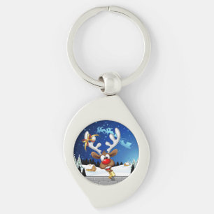 Roligt Ren som tittar Jul Meme Swirl Silverfärgad Nyckelring
