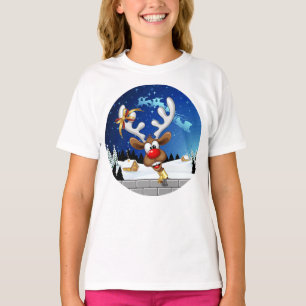 Roligt Ren som tittar Jul Meme T Shirt
