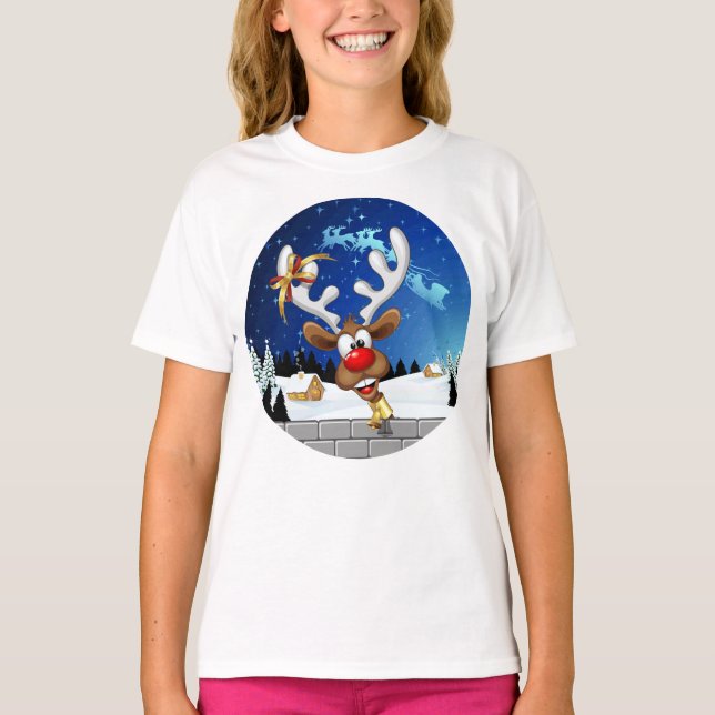 Roligt Ren som tittar Jul Meme T Shirt (Framsida)