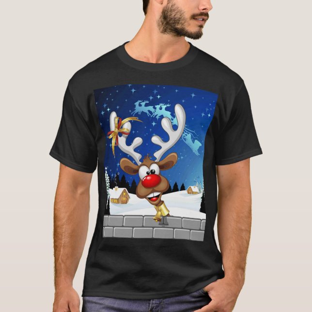 Roligt Ren som tittar Jul Meme T Shirt (Framsida)